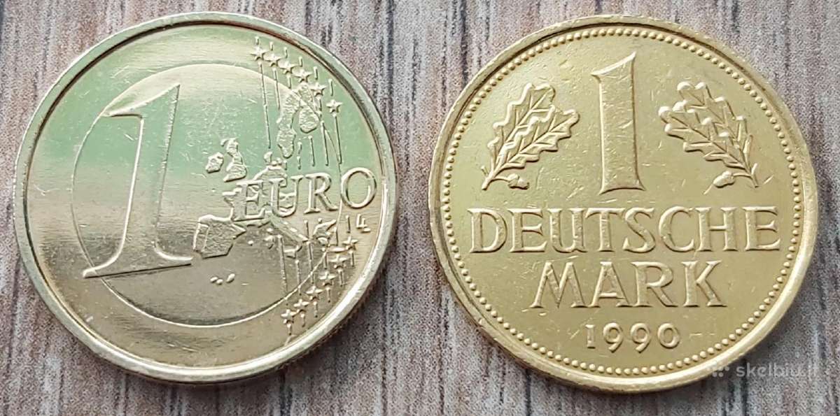 1 € ir 1 marke . Vokietija , auksines spalvos