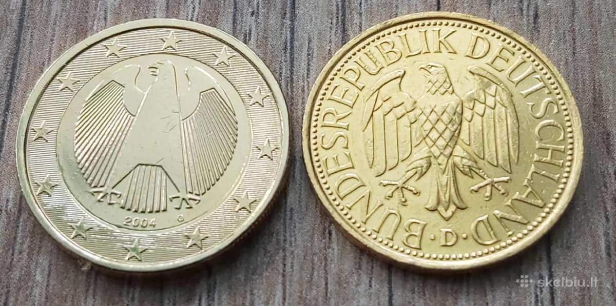 1 € ir 1 marke . Vokietija , auksines spalvos - nuotraukos Nr. 3