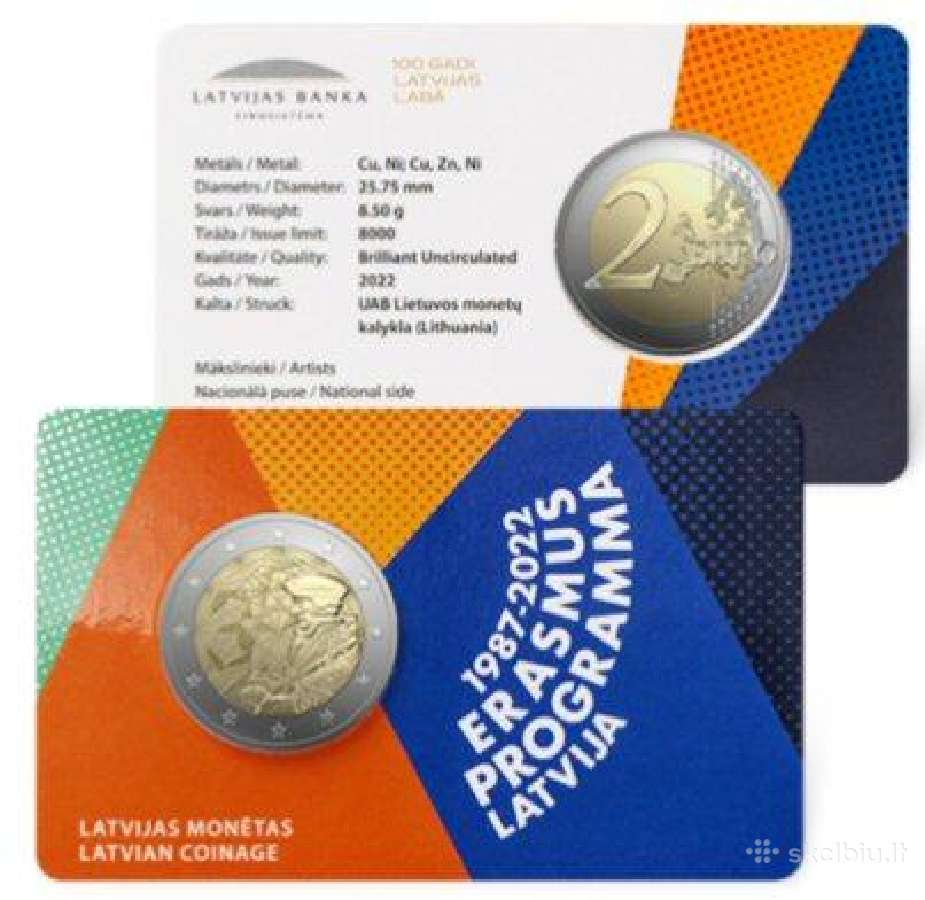 2022 Latvija 2 euro moneta Erasmus
