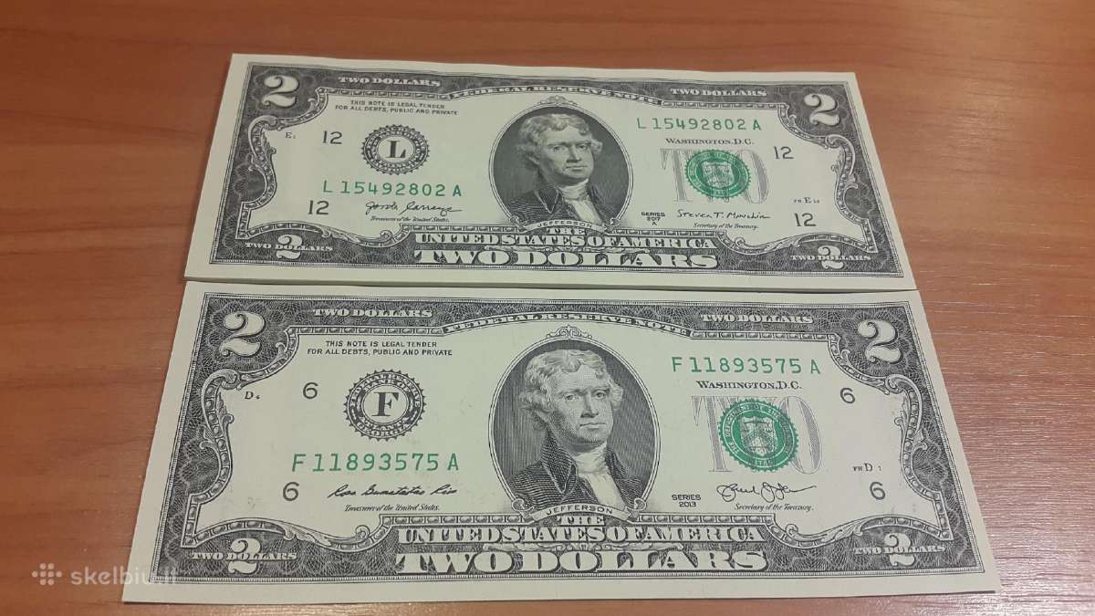 2 doleriai sekmes,laimes,turto banknotas