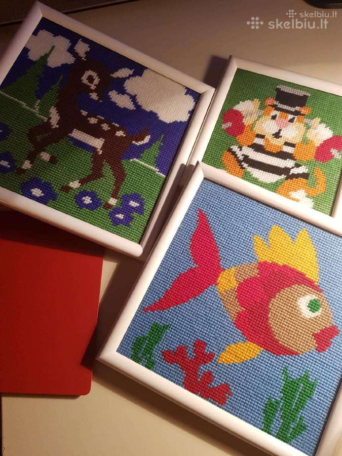 Vaikiški siuvinėti rėmeliai paveiksliukai