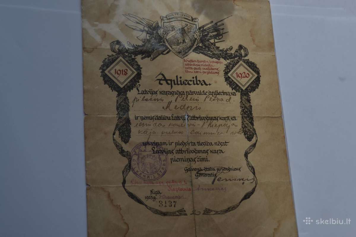 1918-1920 m.apdovanojimo dokumentas