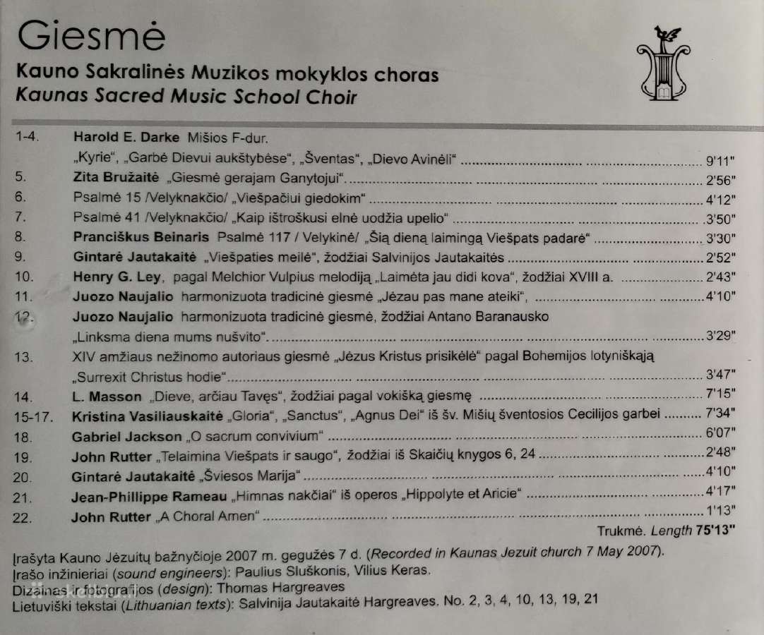 Giesmės velykų Aleliuja Kaunas CD - nuotraukos Nr. 6