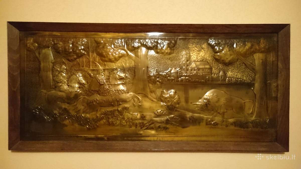 Antikvarine metaline graviura ir medinis paveiksla