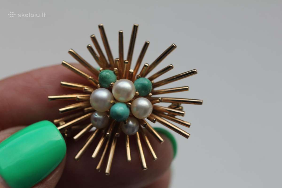 Ole Lynggard Gold 585 perlai,turquoise sage