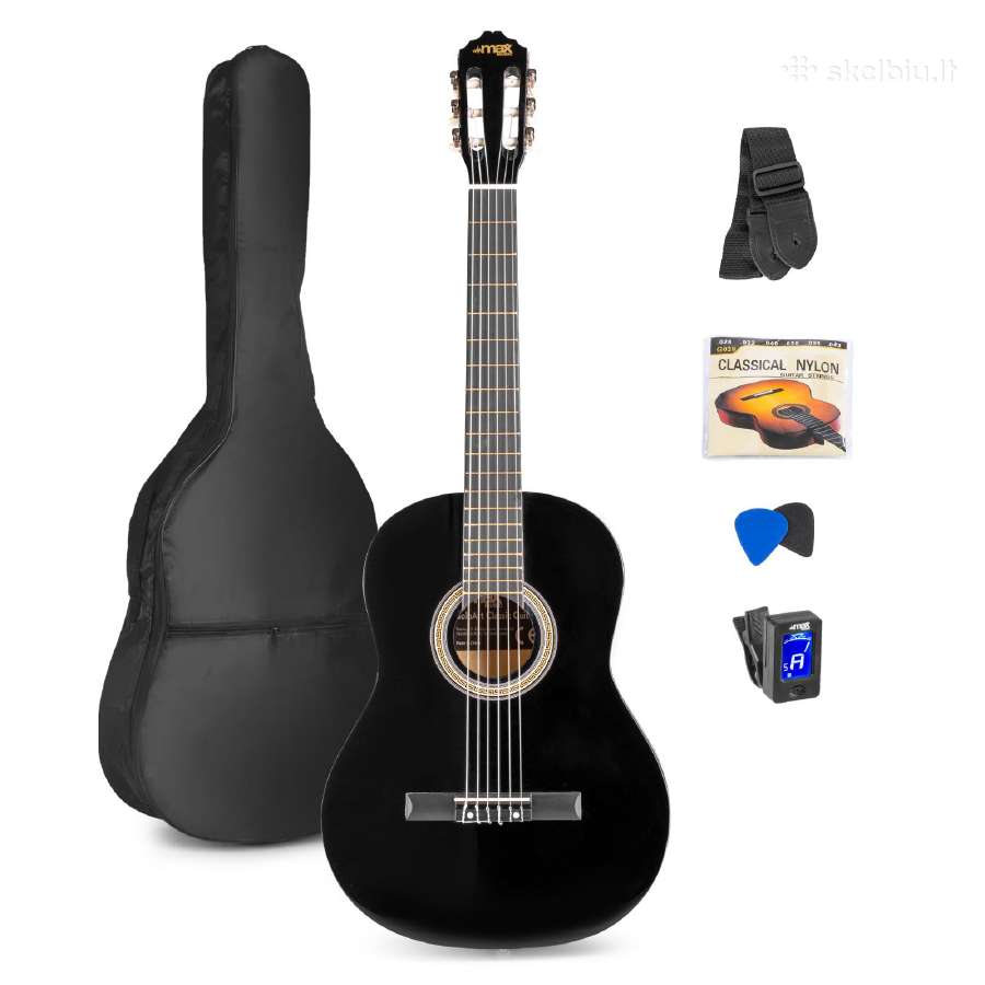 Max Soloart klasikinė gitara juoda - rinkinys