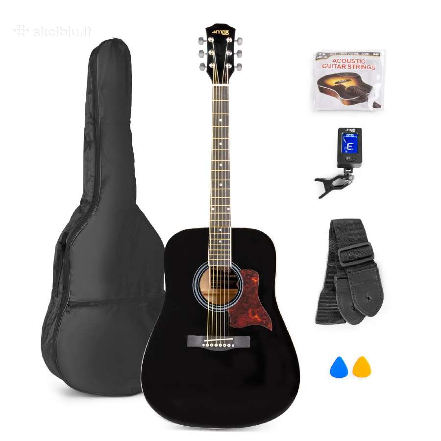 Max Solojam akustinė gitara juoda - rinkinys