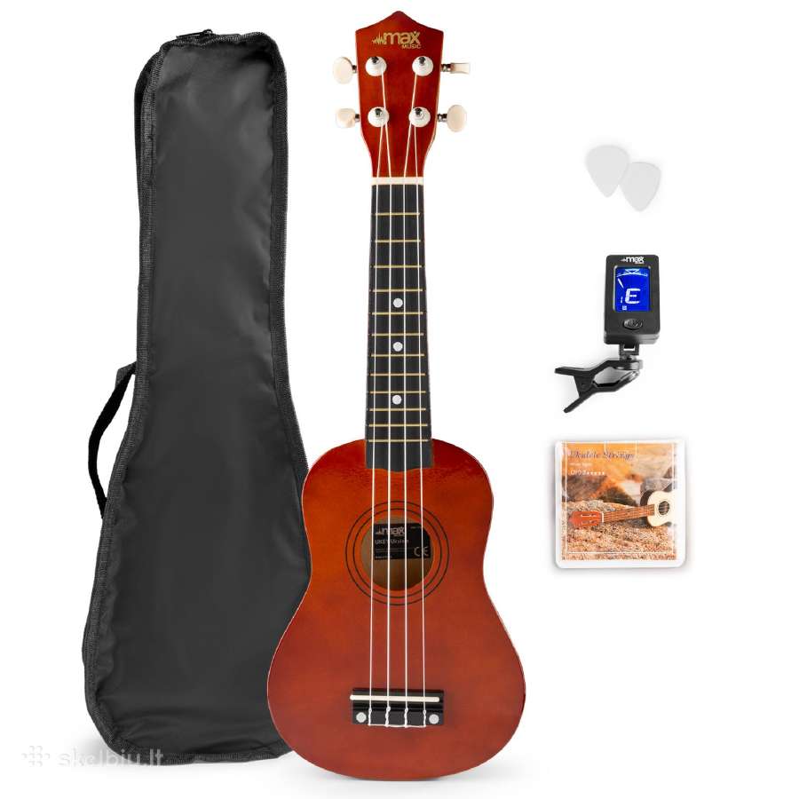 Ukulele rinkinys soprano 21" tamsus medis