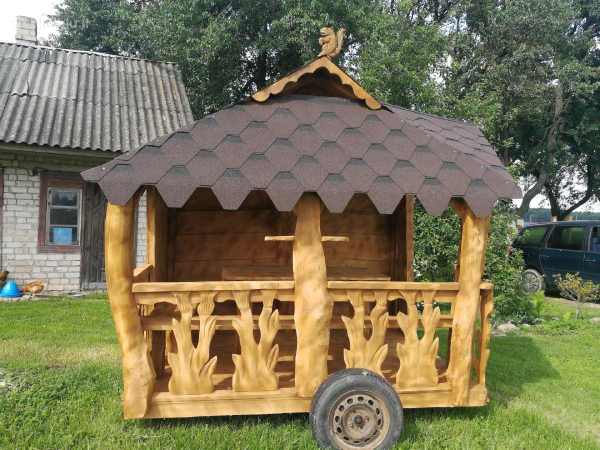 Pavėsinės,šulinio apdaila,mediniai liūtai,paukšiai - nuotraukos Nr. 11