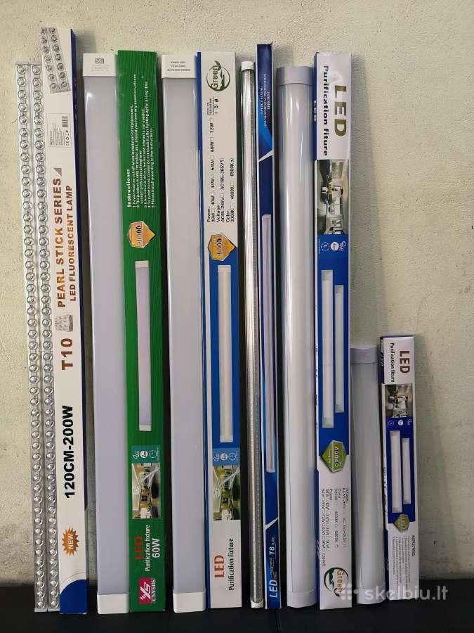 LED šviestuvai, prožektoriai, halogenai.