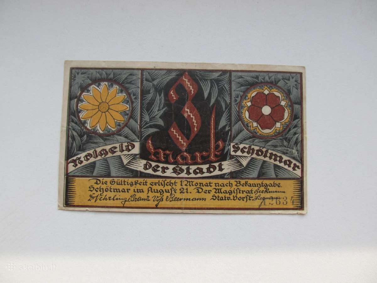 Notgeldas 3 mark , Schotmar Vokietija , 1921