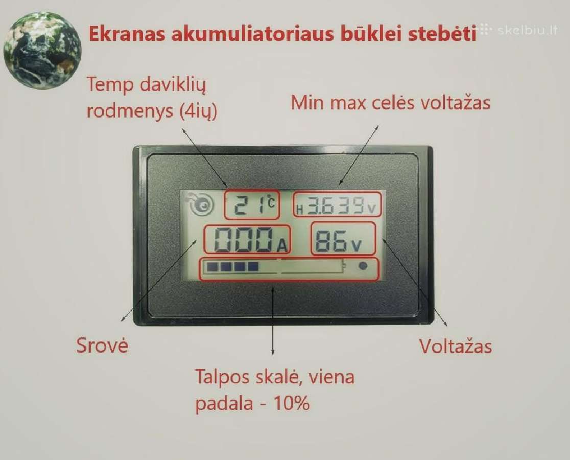 Ekranelis jėgainės akumuliatiaus būklei stebėti