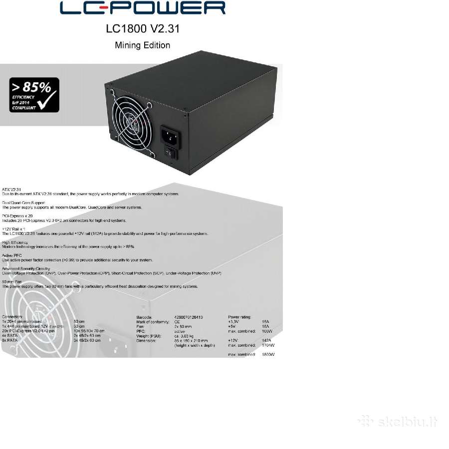 Psu/maitinimo blokas Lc-power Lc1800 Mining 1800 W - nuotraukos Nr. 5