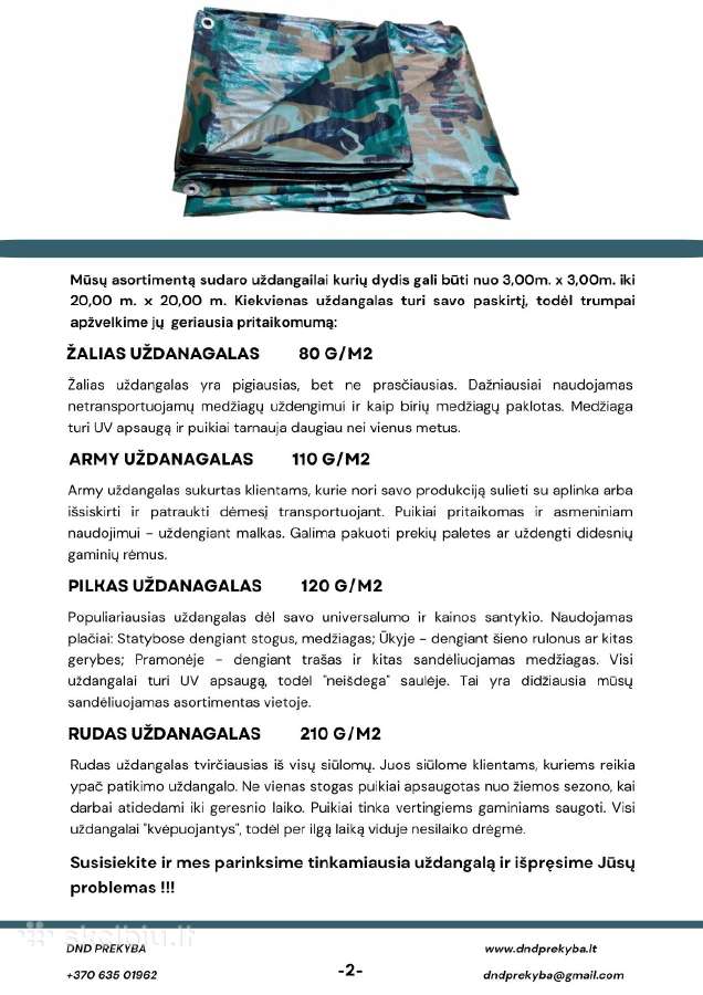 Tentai uždangalai stogams ir statyboms iki 20x20m. - nuotraukos Nr. 3