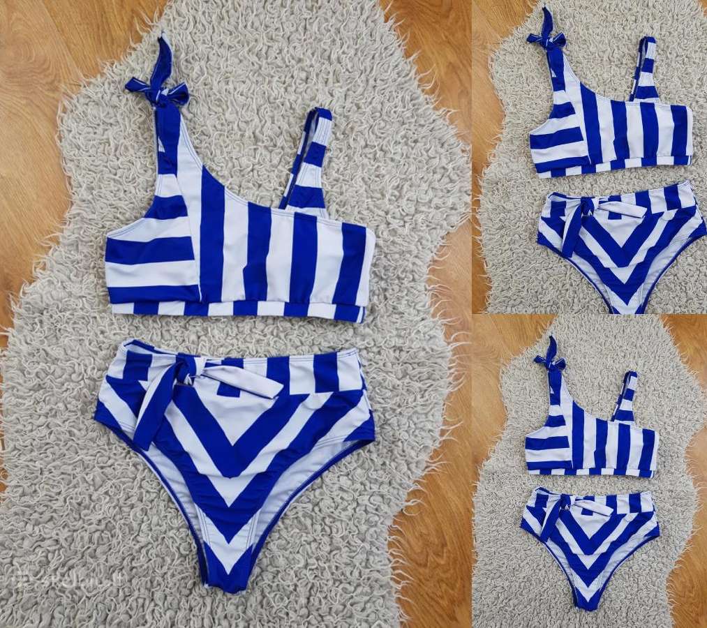 Dryžuotas aukštinto liemens maudymukas