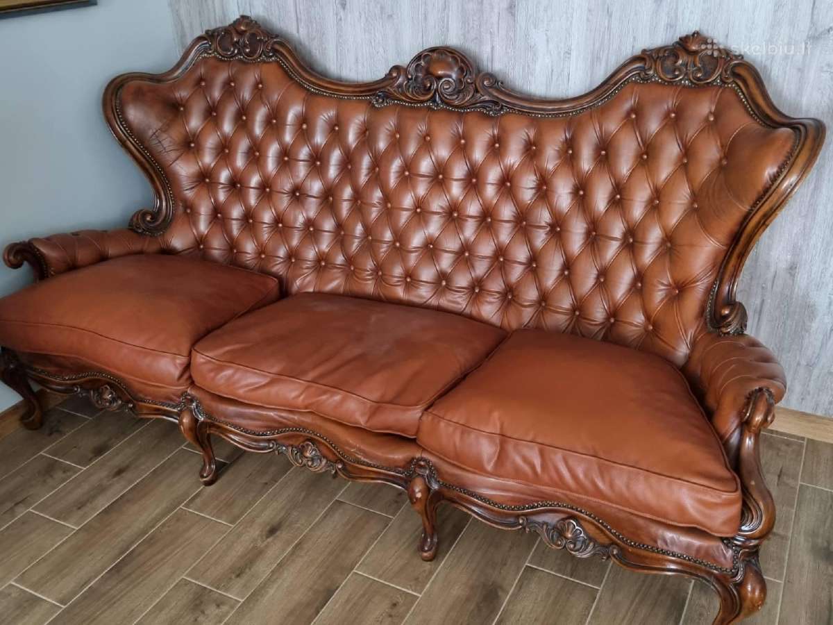 Stilinga sofa. Riešutmedis ir natūrali oda. - nuotraukos Nr. 2