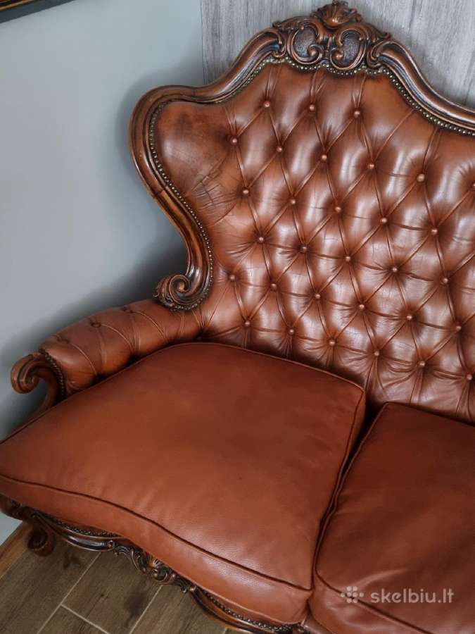 Stilinga sofa. Riešutmedis ir natūrali oda. - nuotraukos Nr. 3