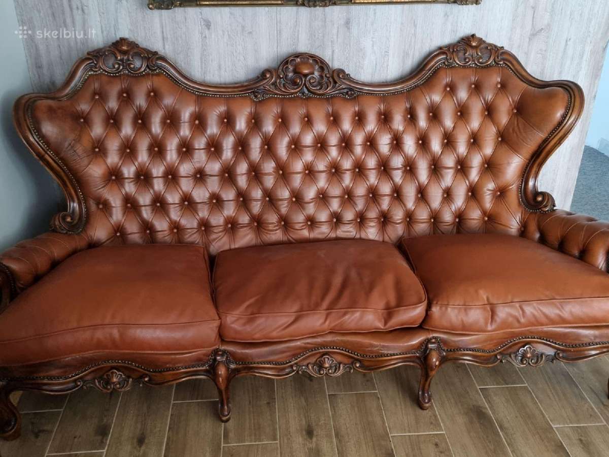 Stilinga sofa. Riešutmedis ir natūrali oda. - nuotraukos Nr. 6