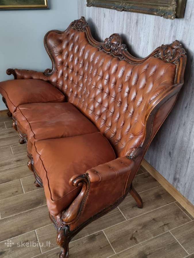 Stilinga sofa. Riešutmedis ir natūrali oda. - nuotraukos Nr. 7