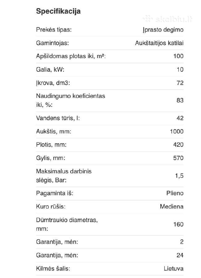 Katilas kieto kuro Klasika 10kw (Turime) - nuotraukos Nr. 2