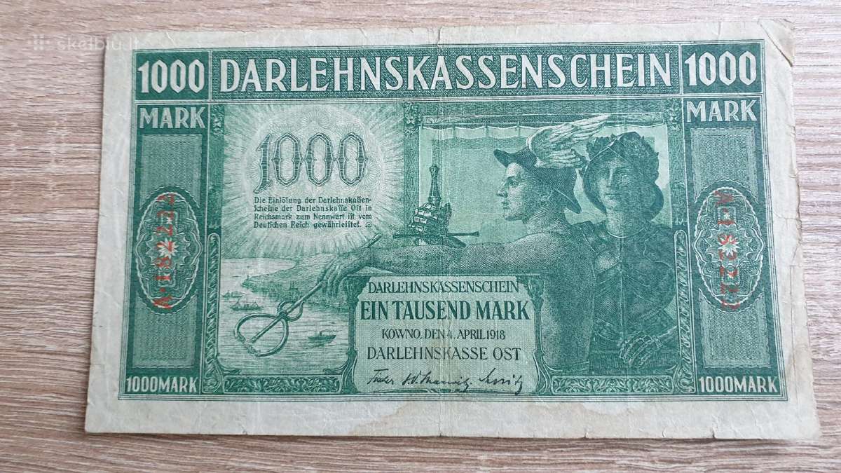 1918 Vokietija Ost Lietuva Lenkija 1000 Mark