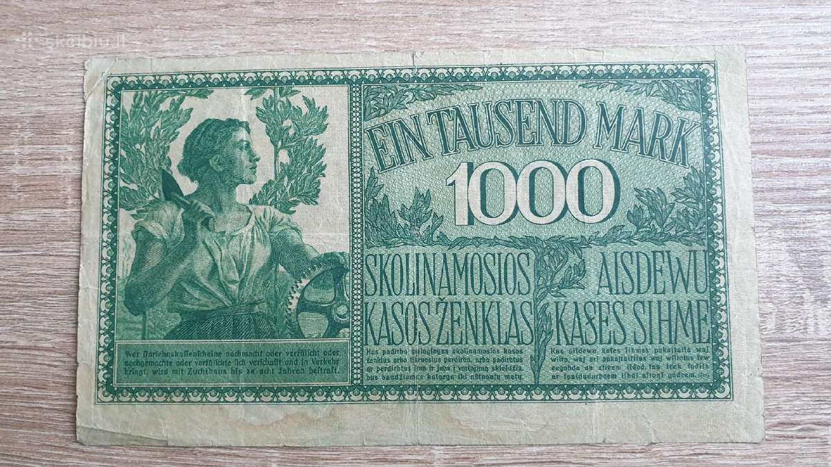 1918 Vokietija Ost Lietuva Lenkija 1000 Mark - nuotraukos Nr. 2