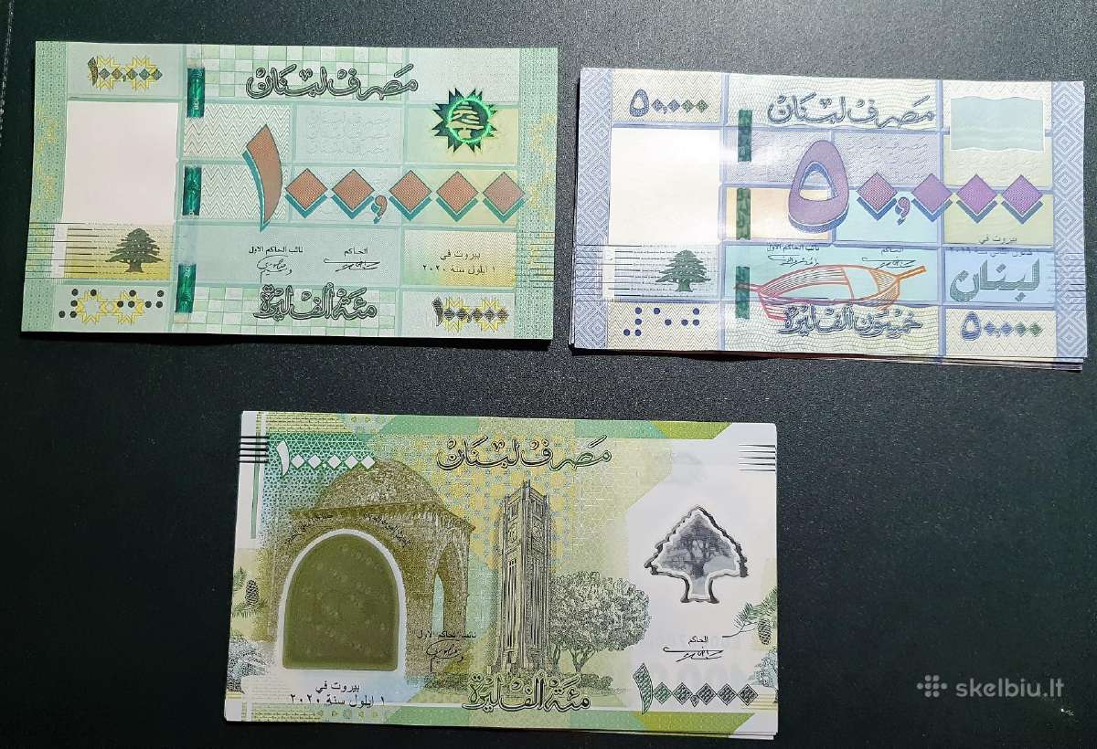 Libano banknotai 1 - 100 000 nominalo