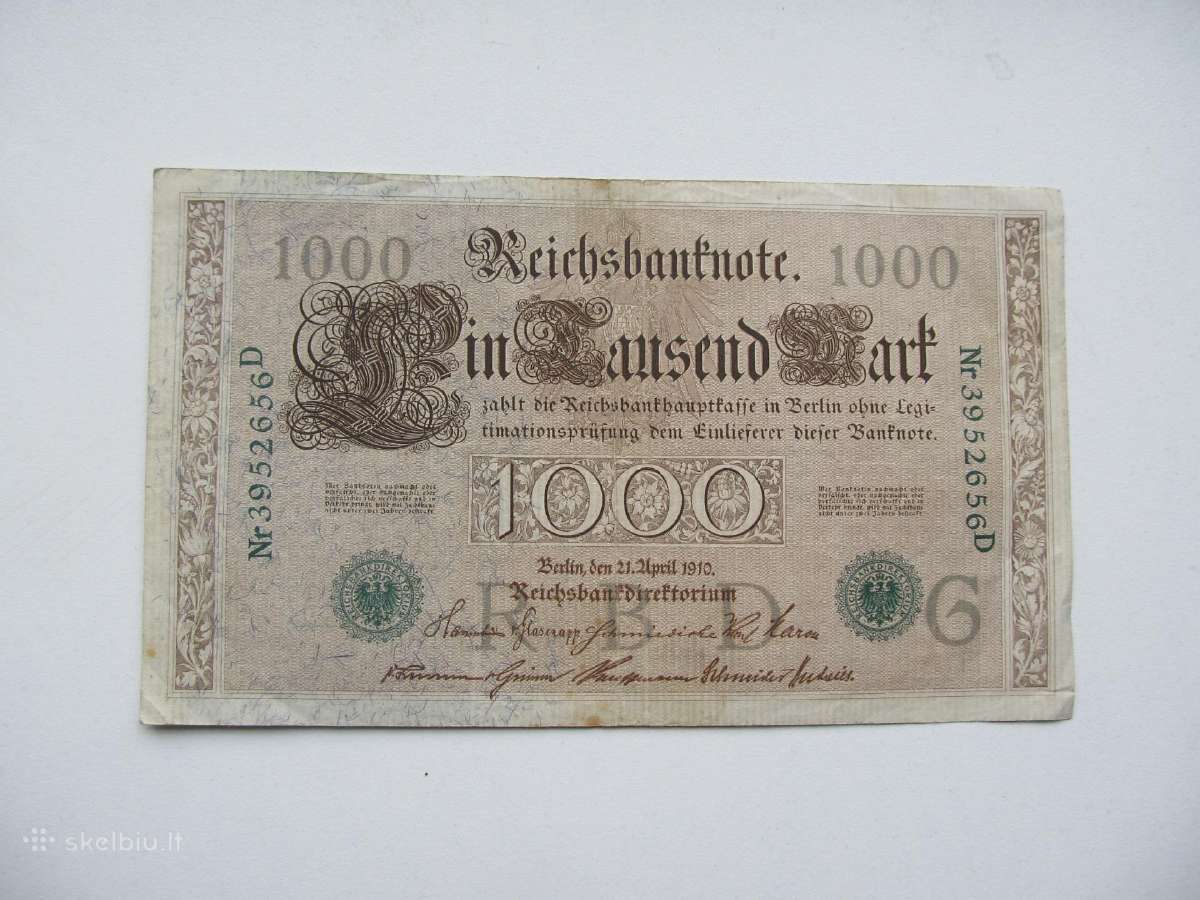 1000 mark ,Vokietija ,1910 žalias raudonas štampas