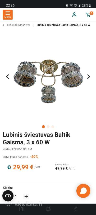 Lubinis šviestuvas Baltik Gaisma, 3 x 60 W - nuotraukos Nr. 5