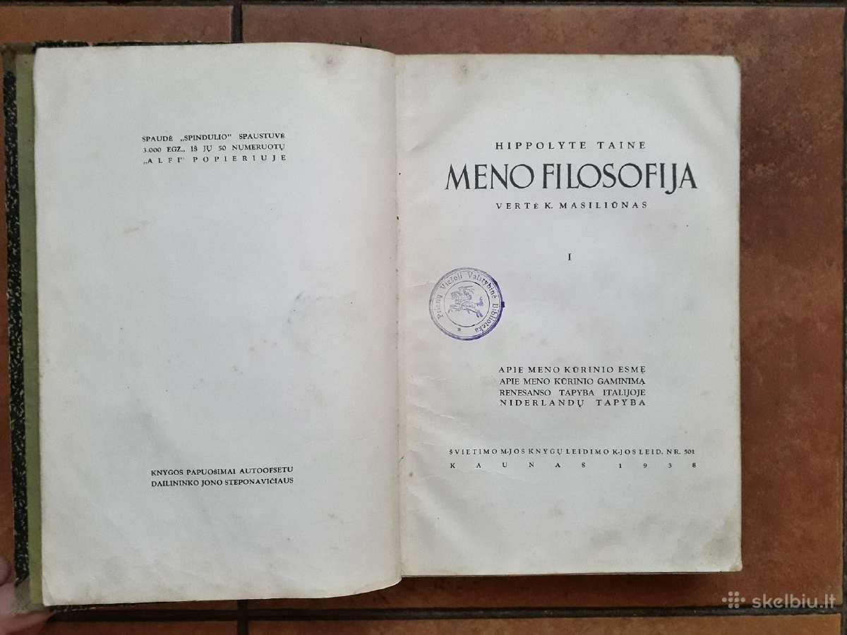 Hippolyte Taine "Meno filosofija" 1 tomas 1938 m.