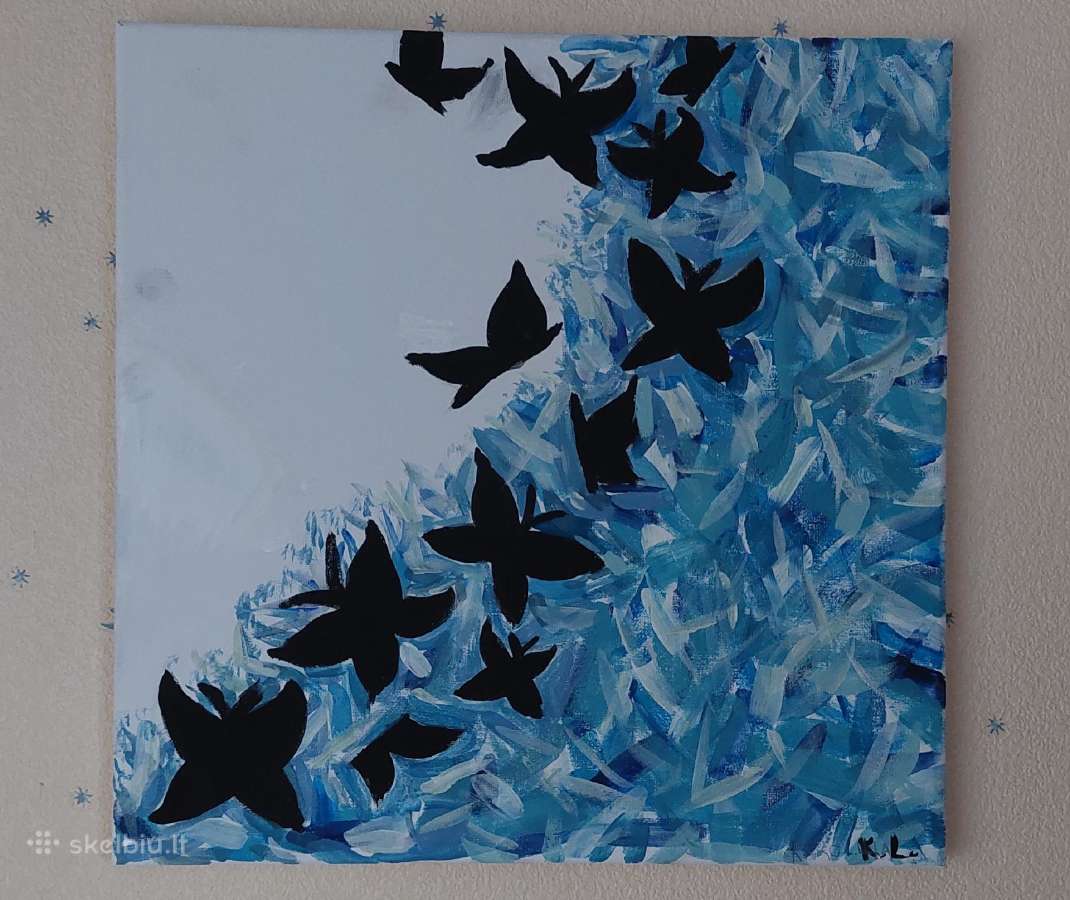Paveikslas "Drugeliai" tapytas ant drobės 40x40cm - nuotraukos Nr. 2