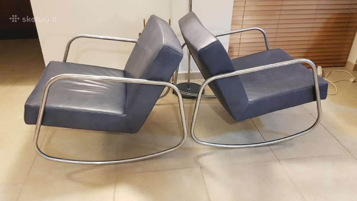 Vintažiniai mid century Bauhaus odiniai foteliai - nuotraukos Nr. 2