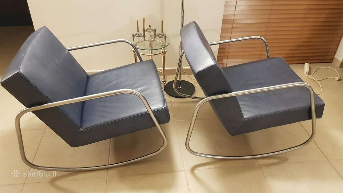 Vintažiniai mid century Bauhaus odiniai foteliai - nuotraukos Nr. 5