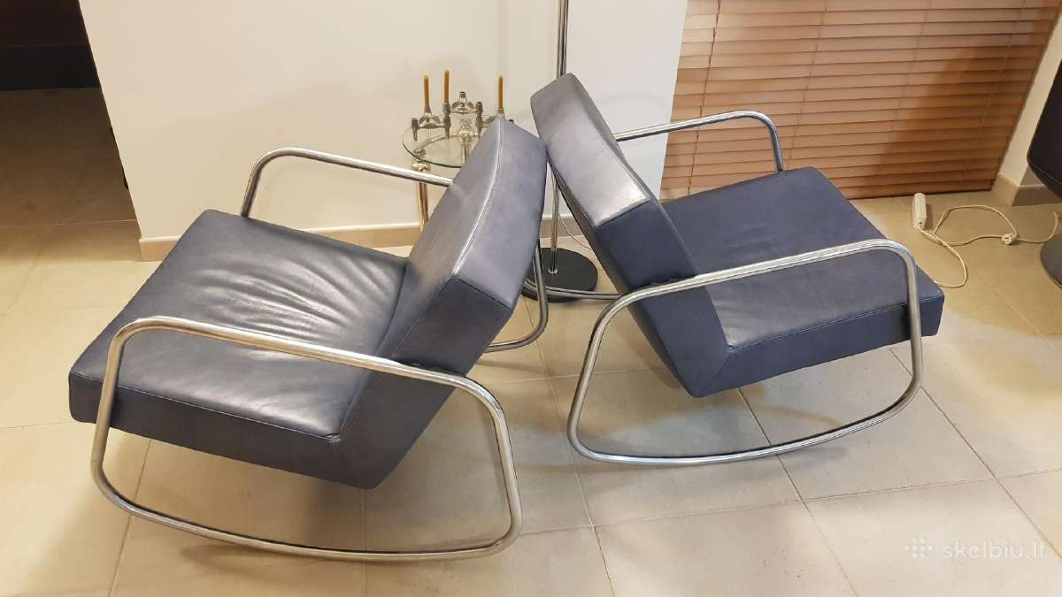 Vintažiniai mid century Bauhaus odiniai foteliai - nuotraukos Nr. 6