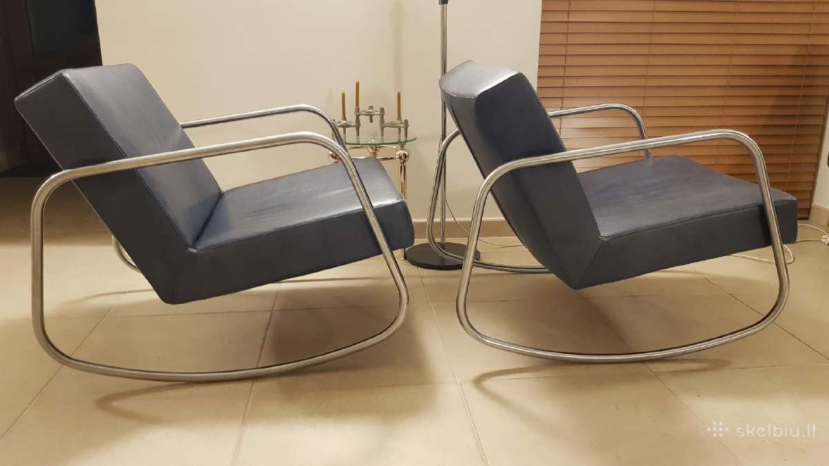 Vintažiniai mid century Bauhaus odiniai foteliai - nuotraukos Nr. 7