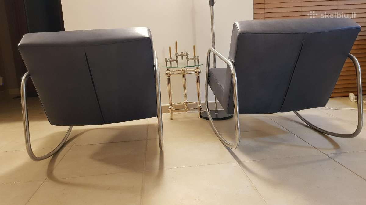 Vintažiniai mid century Bauhaus odiniai foteliai - nuotraukos Nr. 10