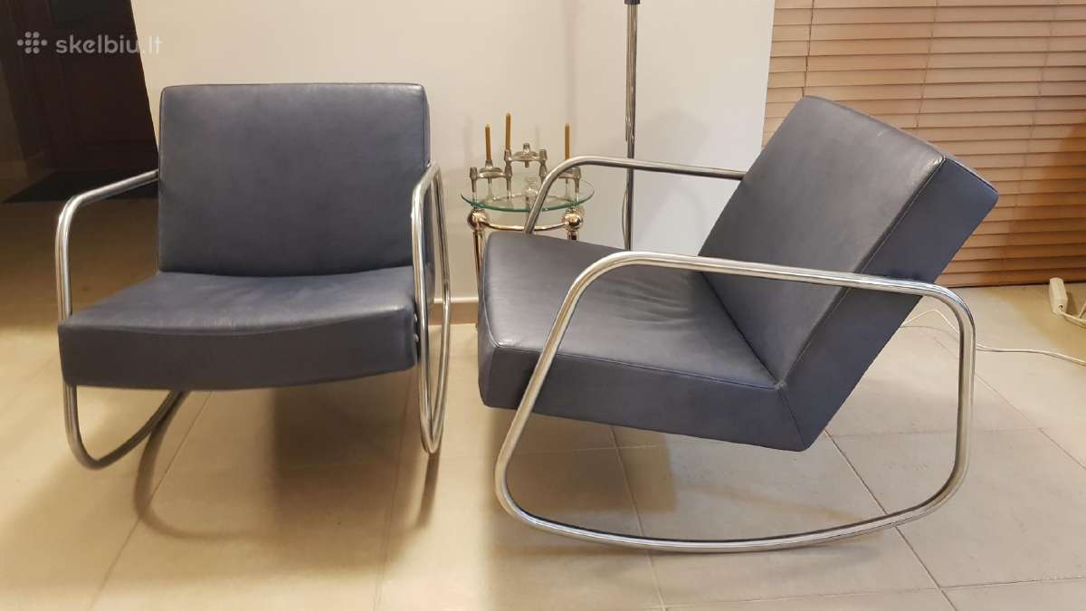 Vintažiniai mid century Bauhaus odiniai foteliai - nuotraukos Nr. 12