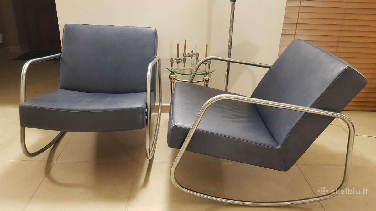 Vintažiniai mid century Bauhaus odiniai foteliai - nuotraukos Nr. 13