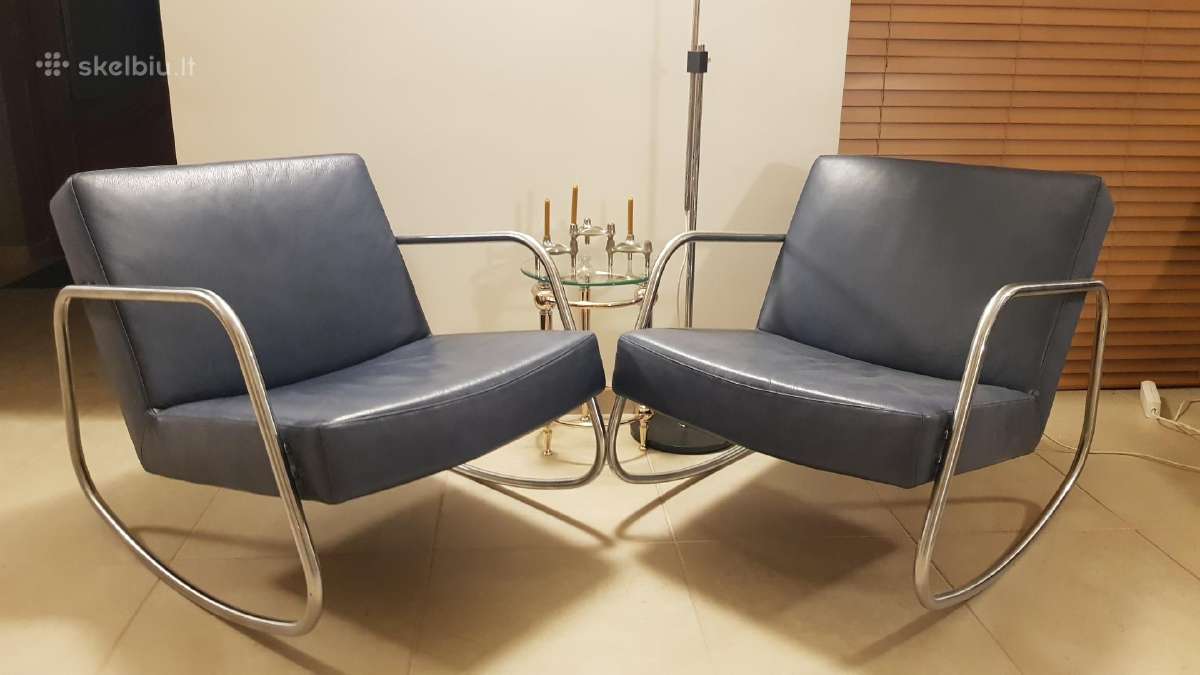 Vintažiniai mid century Bauhaus odiniai foteliai - nuotraukos Nr. 21