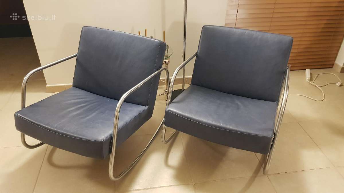 Vintažiniai mid century Bauhaus odiniai foteliai - nuotraukos Nr. 24