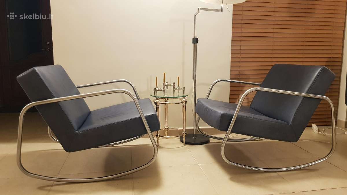 Vintažiniai mid century Bauhaus odiniai foteliai - nuotraukos Nr. 26
