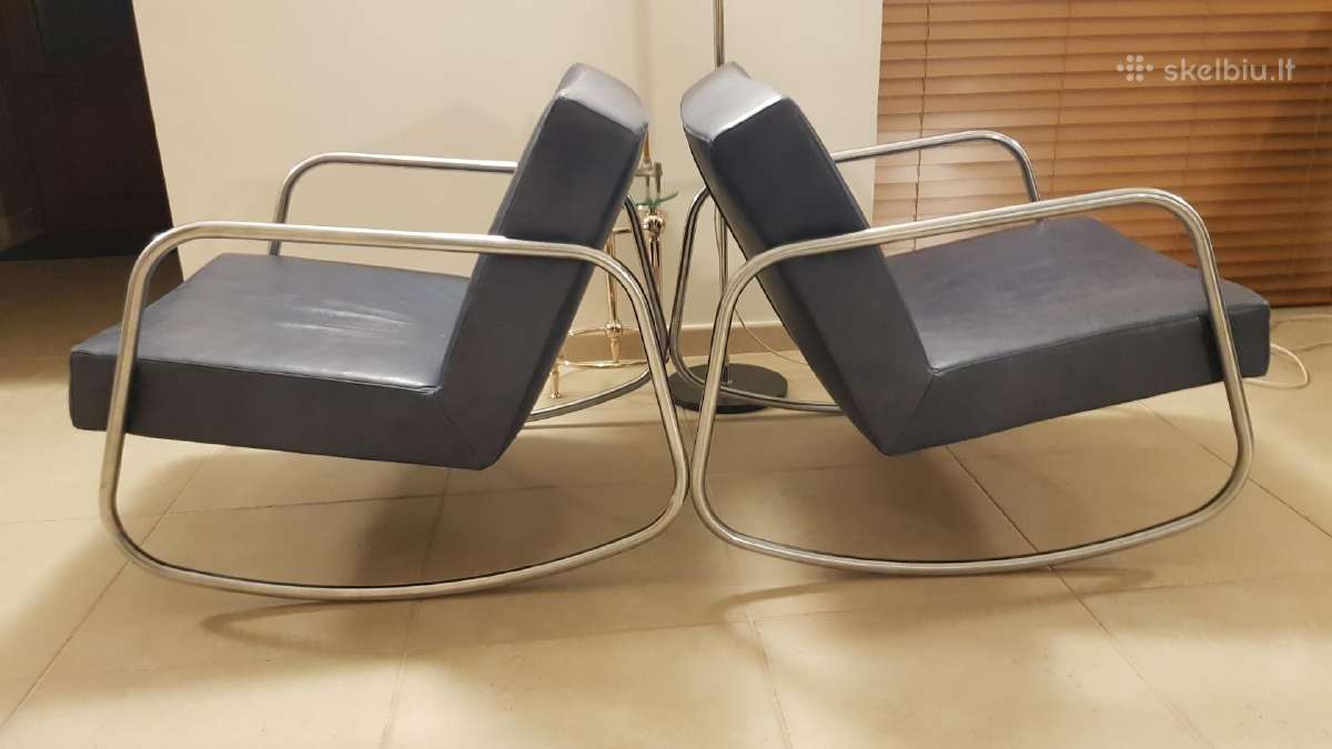 Vintažiniai mid century Bauhaus odiniai foteliai - nuotraukos Nr. 27