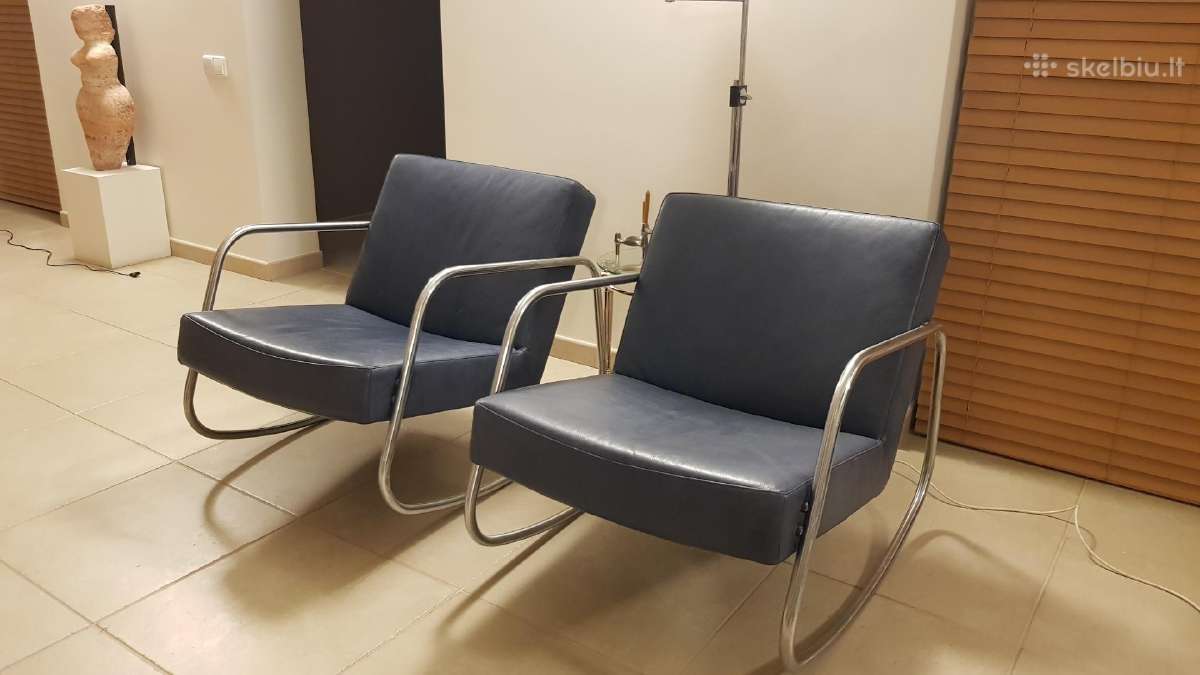 Vintažiniai mid century Bauhaus odiniai foteliai - nuotraukos Nr. 29