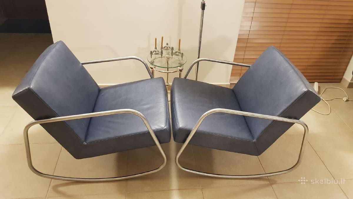 Vintažiniai mid century Bauhaus odiniai foteliai - nuotraukos Nr. 30