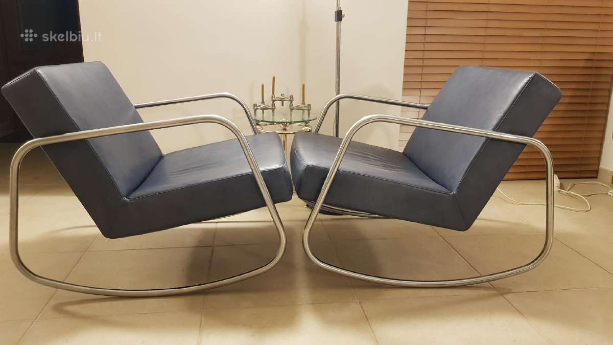 Vintažiniai mid century Bauhaus odiniai foteliai