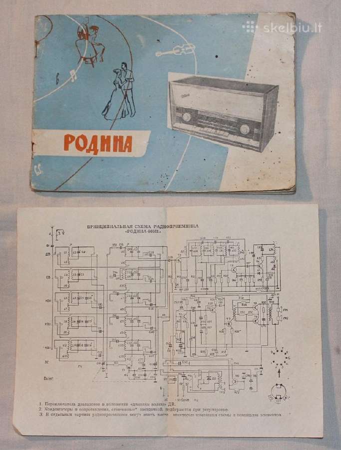 Radija Rodina-60m1 instrukcija ir el. schema 1965m