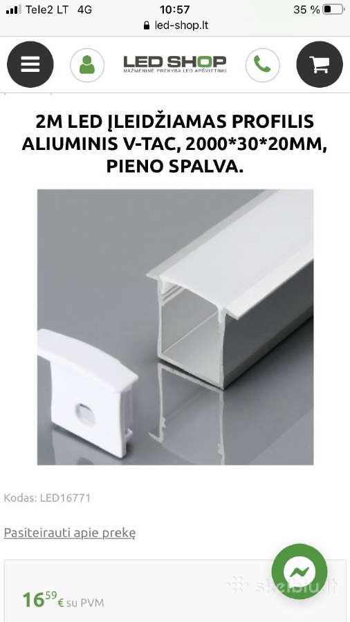Parduodu LED V-tac 2m. aliuminio profilius