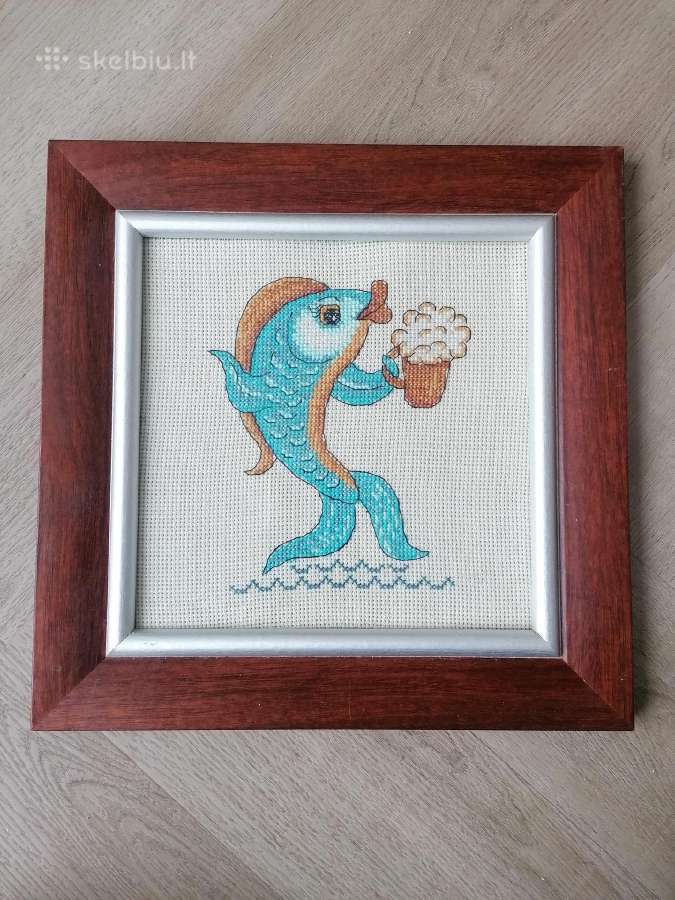 Siuvinėtas paveiksliukas Žuvys 25x25cm - nuotraukos Nr. 2