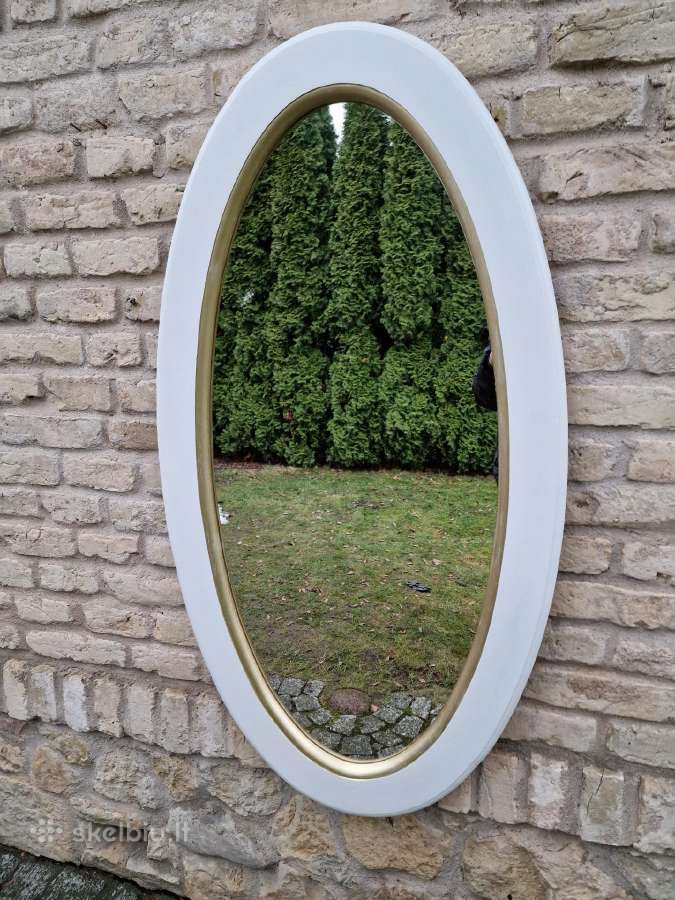 Vintažinis didelis ovalus veidrodis medžio rėme. - nuotraukos Nr. 10
