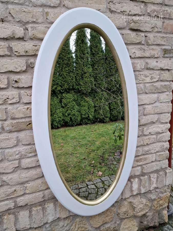 Vintažinis didelis ovalus veidrodis medžio rėme. - nuotraukos Nr. 12
